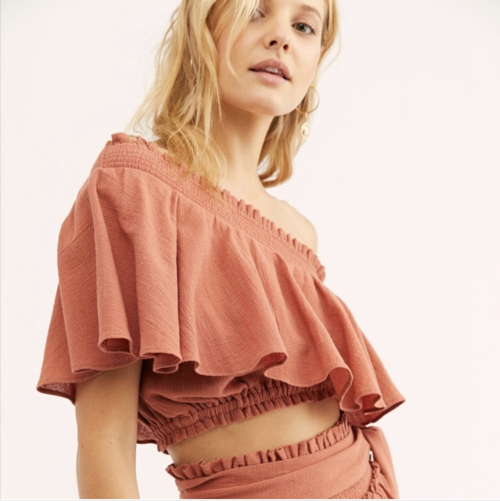 Free People Go For Drama Top One Shoulder Ruffle - Size Medium